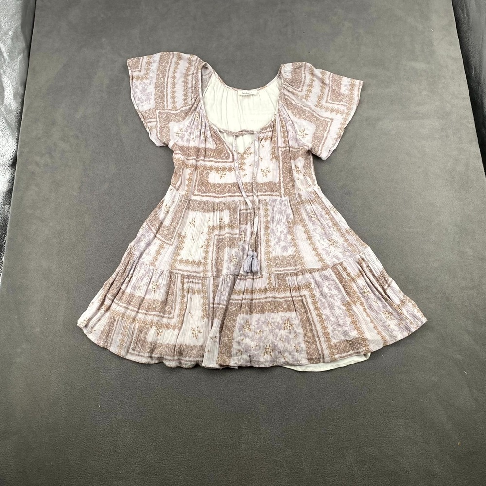 Bohme Mini Dress Womens Small Multicolor Bandana Raglan Sleeve Tiered Flowy